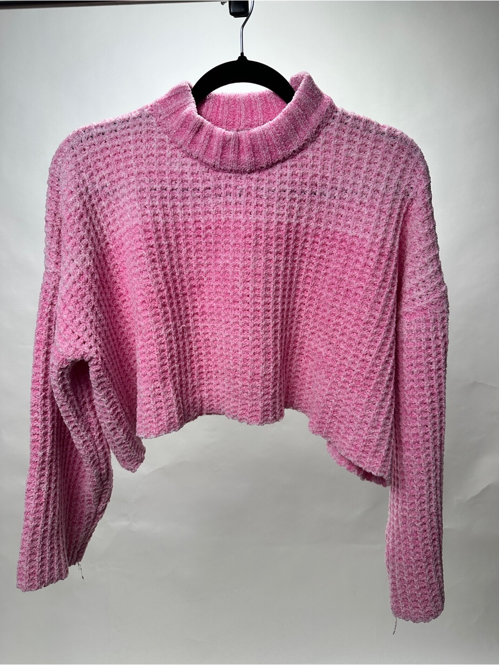 Forever 21 Pink Cropped Waffle Turtleneck Sweater